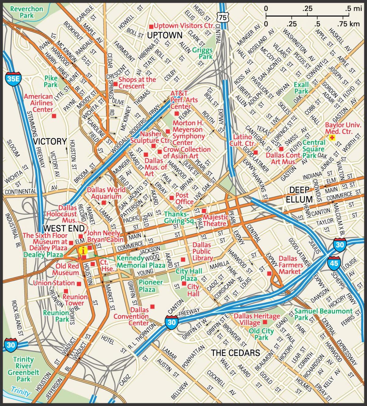 מפה של העיר דאלאס רחובות